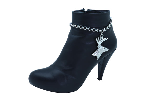 Women Boot Bracelet Silver Metal Chain Anklet Shoe Reindeer Charm Deer Winter Fashion Jewelry