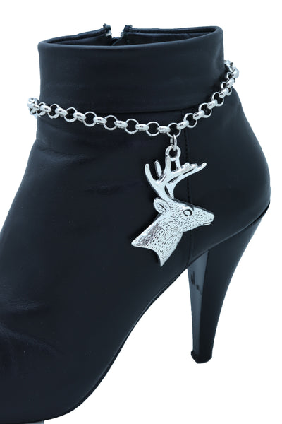 Women Boot Bracelet Silver Metal Chain Anklet Shoe Reindeer Charm Deer Winter Fashion Jewelry