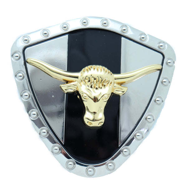 Brand New Men Silver Metal Western Belt Buckle Texas Lone Horn Cow Bling Gold Bull Shield