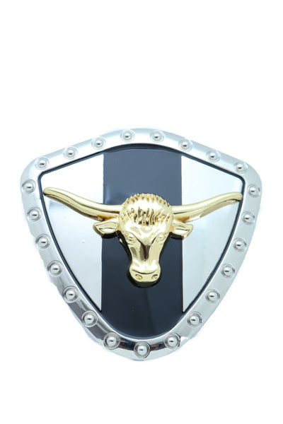 Brand New Men Silver Metal Western Belt Buckle Texas Lone Horn Cow Bling Gold Bull Shield