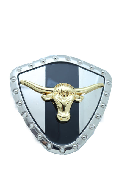 Brand New Men Silver Metal Western Belt Buckle Texas Lone Horn Cow Bling Gold Bull Shield