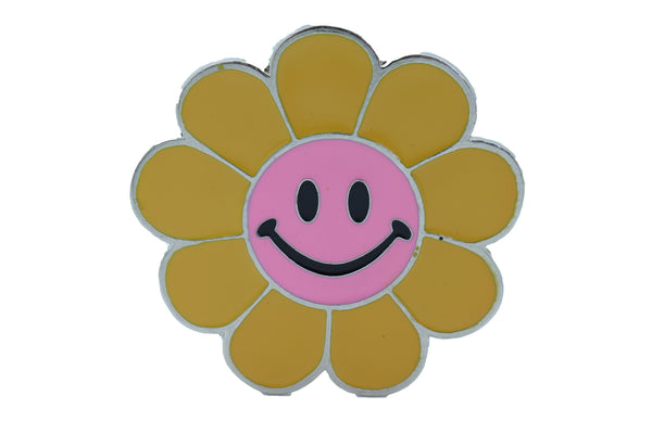 Brand New Unisex Belt Buckle Teens Women Retro Fashion Yellow Flower Emoji Cartoon Smile