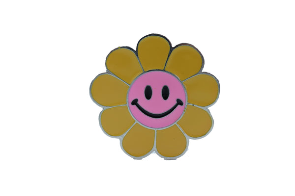 Brand New Unisex Belt Buckle Teens Women Retro Fashion Yellow Flower Emoji Cartoon Smile