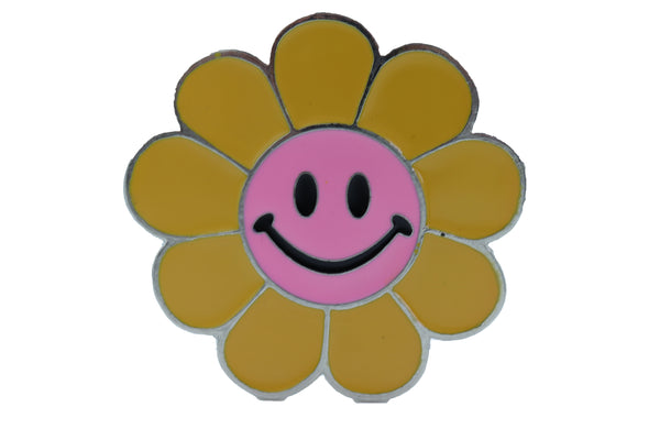 Brand New Unisex Belt Buckle Teens Women Retro Fashion Yellow Flower Emoji Cartoon Smile