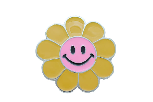 Brand New Unisex Belt Buckle Teens Women Retro Fashion Yellow Flower Emoji Cartoon Smile
