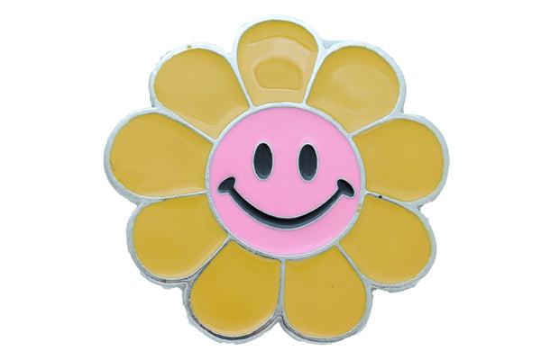 Brand New Unisex Belt Buckle Teens Women Retro Fashion Yellow Flower Emoji Cartoon Smile