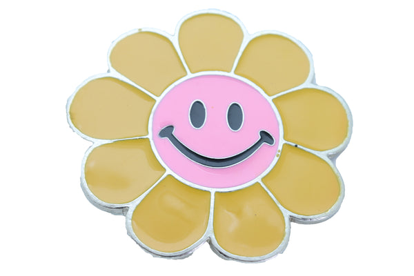Brand New Unisex Belt Buckle Teens Women Retro Fashion Yellow Flower Emoji Cartoon Smile
