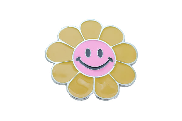 Brand New Unisex Belt Buckle Teens Women Retro Fashion Yellow Flower Emoji Cartoon Smile