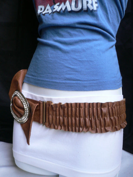 Brown / Red Faux Leather Elastic Bend Hip Belt Big Bow Multi Rhinestones Oval Buckle New Women Fashion Accessories Size XS S M - alwaystyle4you - 8