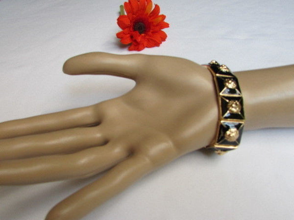 Gold Metal Elastic Bracelet Multi Mini Lion Head Black Squares New Women Fashion Accessories - alwaystyle4you - 12