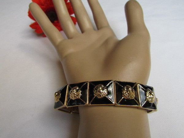 Gold Metal Elastic Bracelet Multi Mini Lion Head Black Squares New Women Fashion Accessories - alwaystyle4you - 2