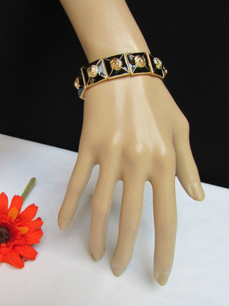 Gold Metal Elastic Bracelet Multi Mini Lion Head Black Squares New Women Fashion Accessories - alwaystyle4you - 3