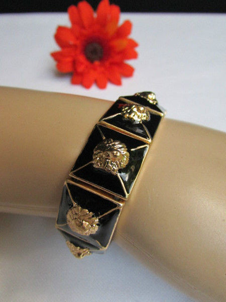 Gold Metal Elastic Bracelet Multi Mini Lion Head Black Squares New Women Fashion Accessories - alwaystyle4you - 7
