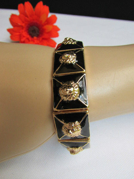 Gold Metal Elastic Bracelet Multi Mini Lion Head Black Squares New Women Fashion Accessories - alwaystyle4you - 9