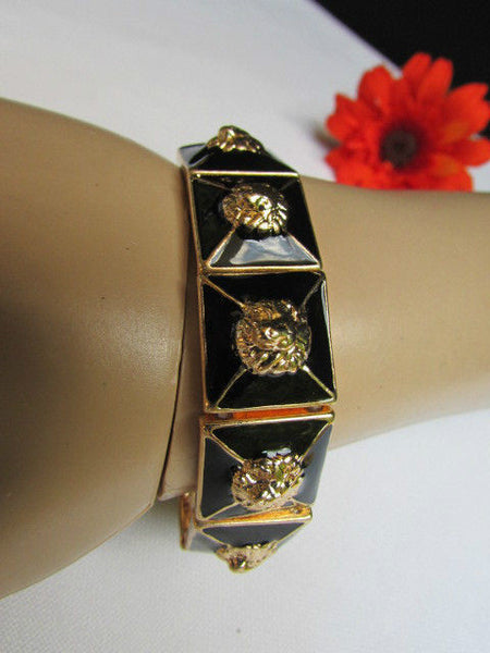 Gold Metal Elastic Bracelet Multi Mini Lion Head Black Squares New Women Fashion Accessories - alwaystyle4you - 11
