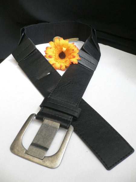 Black Hip Elastic Faux Leather Belt Square Buckle New Women Unique Fashion Accessories XS To L - alwaystyle4you - 2