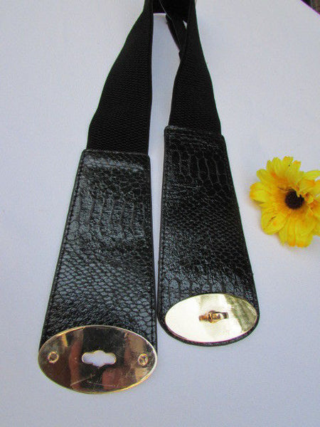 Brown / Black Faux Leather Waist Hip Elastic Belt Big Gold Oval Buckle New Women Fashion Accessories XS To M - alwaystyle4you - 4