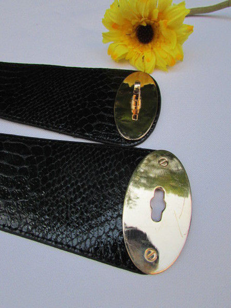 Brown / Black Faux Leather Waist Hip Elastic Belt Big Gold Oval Buckle New Women Fashion Accessories XS To M - alwaystyle4you - 19