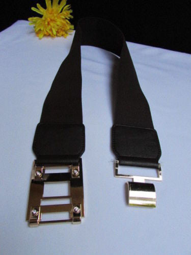 Dark Brown Elastic Waist Hip Belt Big Gold Metal Hook Buckle New Women Fashion Accessories M L - alwaystyle4you - 4