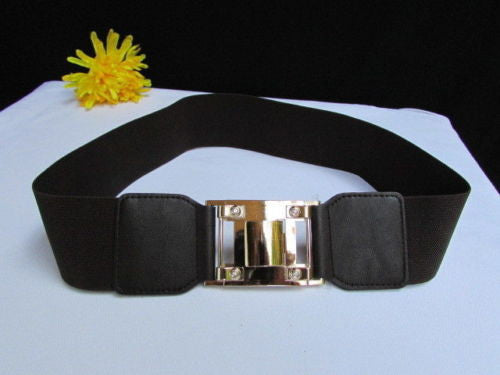 Dark Brown Elastic Waist Hip Belt Big Gold Metal Hook Buckle New Women Fashion Accessories M L - alwaystyle4you - 6