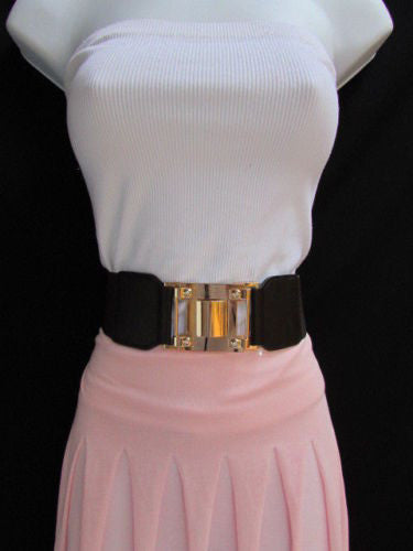 Dark Brown Elastic Waist Hip Belt Big Gold Metal Hook Buckle New Women Fashion Accessories M L - alwaystyle4you - 7