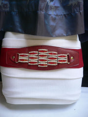 Red Faux Leather Waist Hip Elastic Fabric Back Belt Multi Rhinestones Buckle New Women Fashion Accessories S-L - alwaystyle4you - 12