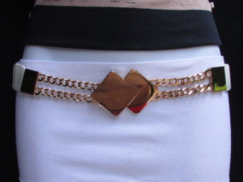 Gray / White / Black Waist Hip Stretch Back Belt Gold Chains Squares Metal Buckle New Women Fashion Accessories Size S M L - alwaystyle4you - 9