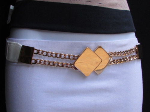 Gray / White / Black Waist Hip Stretch Back Belt Gold Chains Squares Metal Buckle New Women Fashion Accessories Size S M L - alwaystyle4you - 14
