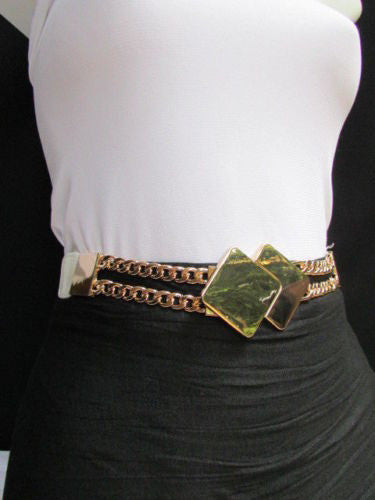 Gray / White / Black Waist Hip Stretch Back Belt Gold Chains Squares Metal Buckle New Women Fashion Accessories Size S M L - alwaystyle4you - 1