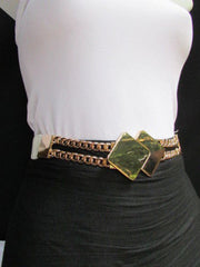 Gray / White / Black Waist Hip Stretch Back Belt Gold Chains Squares Metal Buckle Women Fashion Accessories Size S M L - alwaystyle4you - 1