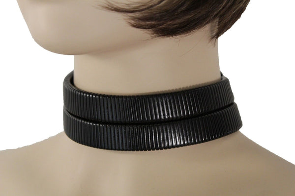 New Women Sexy Black Mesh Metal 2 Wide Strands Dressy Choker Fashion Necklace Earring Set