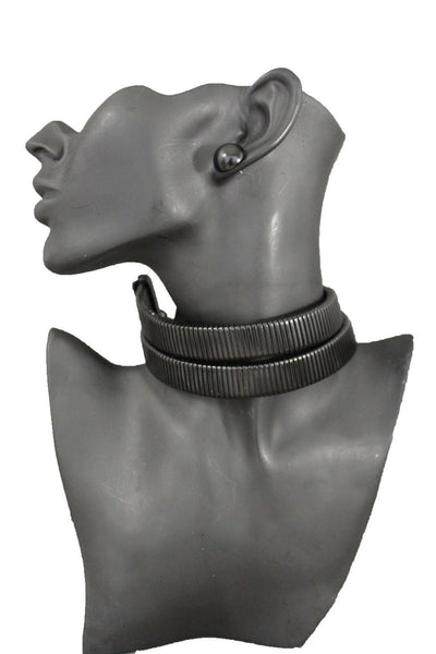New Women Sexy Black Mesh Metal 2 Wide Strands Dressy Choker Fashion Necklace Earring Set