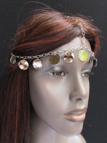 Gold Silver Metal Head Chain Forehead Multi Circlet Coin Bead Women Hair Accessories