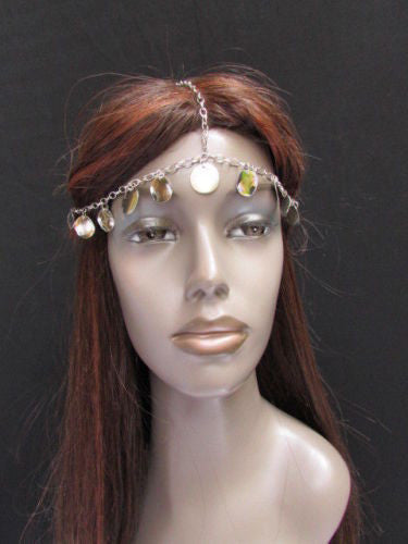 Gold Silver Metal Head Chain Forehead Multi Circlet Coin Bead Women Hair Accessories