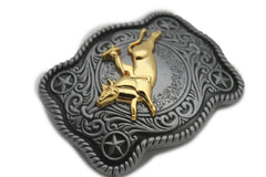 New Men Belt Buckle Dark Silver Metal Cowboy Western 3D Rodeo Bull Riding Gold - alwaystyle4you - 3