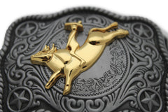 New Men Belt Buckle Dark Silver Metal Cowboy Western 3D Rodeo Bull Riding Gold - alwaystyle4you - 4
