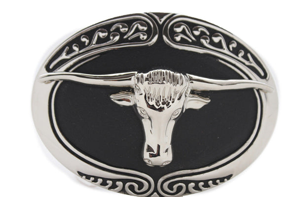 New Men Big Belt Buckle Western Cowboy Black Bull Skull Long Texas Horn Cow TX - alwaystyle4you - 11