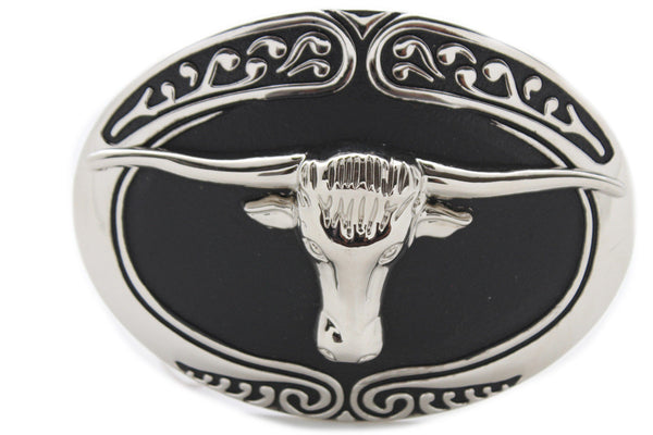 New Men Big Belt Buckle Western Cowboy Black Bull Skull Long Texas Horn Cow TX - alwaystyle4you - 12
