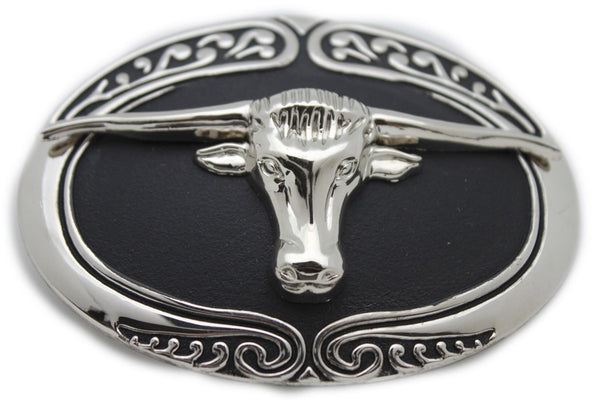 New Men Big Belt Buckle Western Cowboy Black Bull Skull Long Texas Horn Cow TX - alwaystyle4you - 2