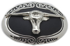 New Men Big Belt Buckle Western Cowboy Black Bull Skull Long Texas Horn Cow TX - alwaystyle4you - 2