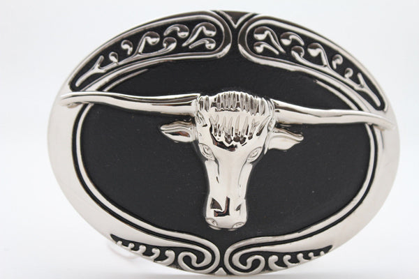 New Men Big Belt Buckle Western Cowboy Black Bull Skull Long Texas Horn Cow TX - alwaystyle4you - 9