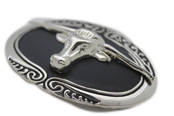 New Men Big Belt Buckle Western Cowboy Black Bull Skull Long Texas Horn Cow TX - alwaystyle4you - 10