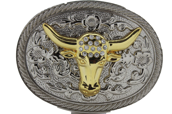 New Men Big Belt Buckle Western Cowboy Bull Long Texas Horn Cow Silver Gold Bead - alwaystyle4you - 8