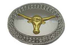 New Men Big Belt Buckle Western Cowboy Bull Long Texas Long Horn Cow Silver Gold - alwaystyle4you - 1