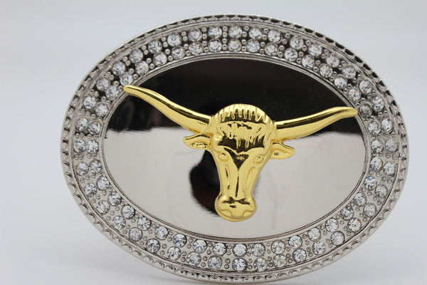 Silver Metal Belt Buckle Gold Big Bull Long Texas Long Horn Cow New Men Women Accessories