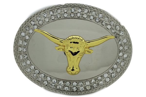 New Men Big Belt Buckle Western Cowboy Bull Long Texas Long Horn Cow Silver Gold - alwaystyle4you - 7