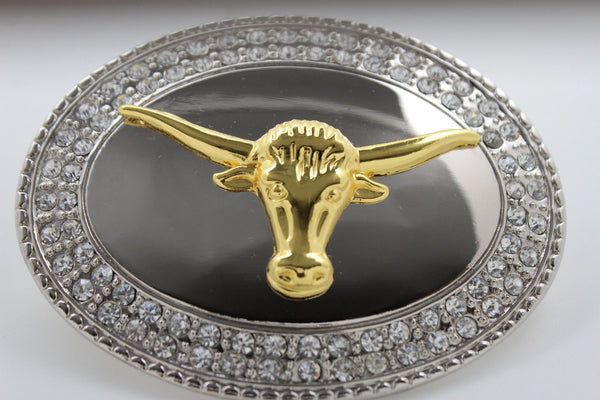 New Men Big Belt Buckle Western Cowboy Bull Long Texas Long Horn Cow Silver Gold - alwaystyle4you - 12