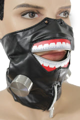 Black Faux Leather Biohazard Zipper Mouth Muzzle S&M Face Mask Halloween Accessories