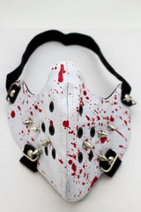 White Faux Leather Hannibal Blood Spikes Mouth Muzzle S&M Face Mask Halloween Accessories