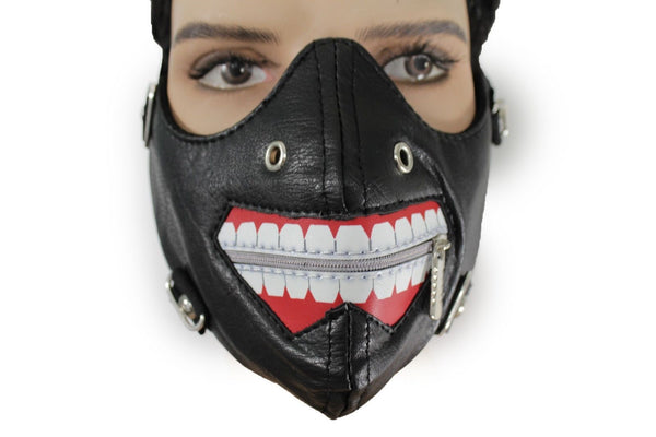 Black Faux Leather Mouth Muzzle S&M Rave Goth New Men Halloween Costume Accessories